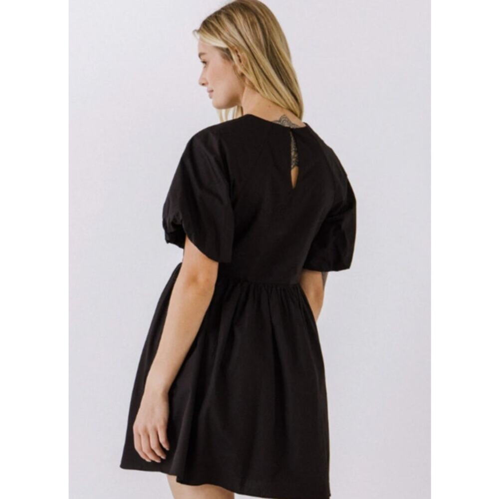 NEW! English Factory Short Balloon Sleeve Mini Dress in BLACK (XL) - Picture 4 of 9